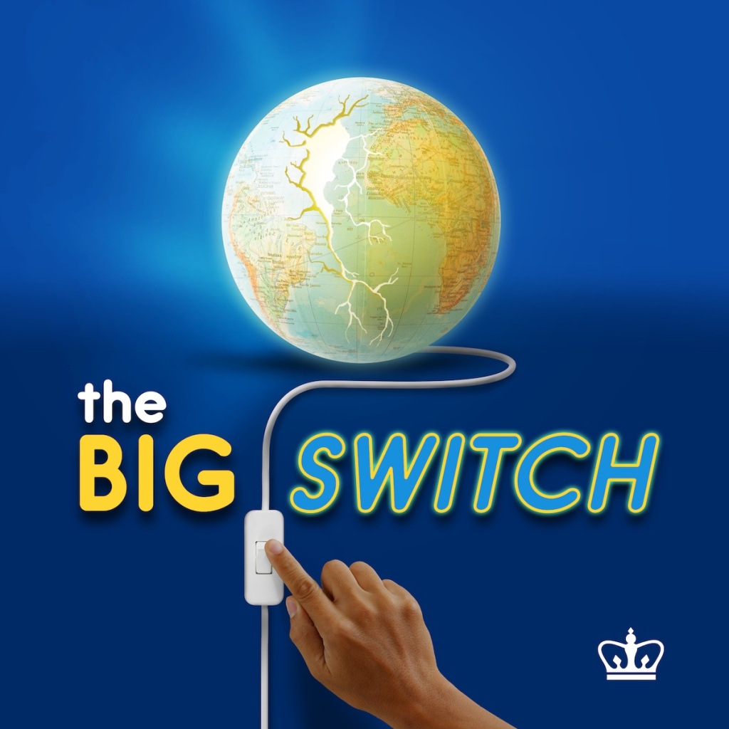 The Big Switch podcast logo showing an electrical cord plugging into planet Earth.