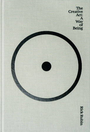 Cover of The Creative Act showing a black circle on a grey background with a grey dot in the middle. 